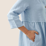 Vestido Maxi LUNA 100% Linho com Cintura Franzida e Botões de Ajuste