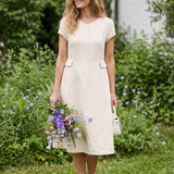Vestido de Verão em Linho 100% Natural com Decote em V ALEXA