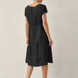 Vestido de verão ALEXA 100% linho natural com decote em V