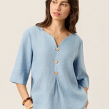 Top de linho 100% com decote em V e pregas invertidas TABITHA