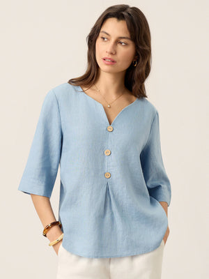 Top de linho 100% com decote em V e pregas invertidas TABITHA