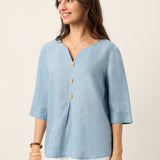 Top de linho 100% com decote em V e pregas invertidas TABITHA