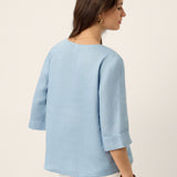 Top de linho 100% com decote em V e pregas invertidas TABITHA