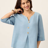 Top de linho 100% com decote em V e pregas invertidas TABITHA
