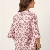 Camisa ILARIA em Linho com Pences, Padrão Paisley e Bainha Curva com Punhos Franzidos