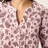 Camisa ILARIA em Linho com Pences, Padrão Paisley e Bainha Curva com Punhos Franzidos