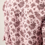 Camisa ILARIA em Linho com Pences, Padrão Paisley e Bainha Curva com Punhos Franzidos