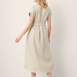 100% Linen Plaid Detachable Tie-Belt Button-Front Maxi Dress LARISSA