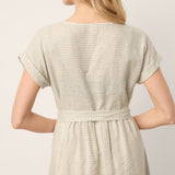 100% Linen Plaid Detachable Tie-Belt Button-Front Maxi Dress LARISSA