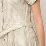100% Linen Plaid Detachable Tie-Belt Button-Front Maxi Dress LARISSA
