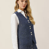 Colete 100% Linho Reversível com Textura Denim e Botões HARPER