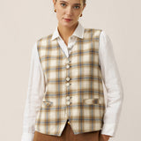 Colete 100% Linho Reversível com Textura Denim e Botões HARPER