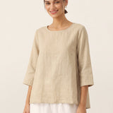 100% Linen Round Neck Asymmetrical Hem Top BRIANNA