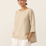 100% Linen Round Neck Asymmetrical Hem Top BRIANNA