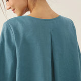100% Linen Round Neck Asymmetrical Hem Top BRIANNA