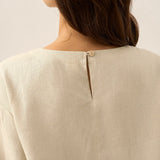 100% Linen Round Neck Button Detail Midi Dress JELENA
