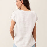 100% Linen Round Neck Button Detail Top ISABELLE