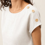 100% Linen Round Neck Button Detail Top ISABELLE