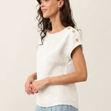 100% Linen Round Neck Button Detail Top ISABELLE