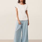 100% Linen Round Neck Button Detail Top ISABELLE