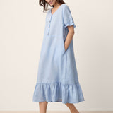 Vestido Midi com Cinto e Babados em 100% Linho LIVARA