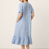 Vestido Midi com Cinto e Babados em 100% Linho LIVARA