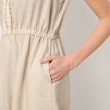 Vestido Midi Sem Mangas com Renda e Cintura Elástica 100% Linho LUCINDA