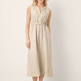 Vestido Midi Sem Mangas com Renda e Cintura Elástica 100% Linho LUCINDA
