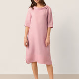 Vestido Midi SABRINA em Linho 100% Esculpido com Decote Canoa e Laço nas Costas