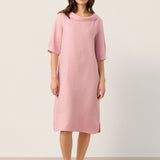 Vestido Midi SABRINA em Linho 100% Esculpido com Decote Canoa e Laço nas Costas