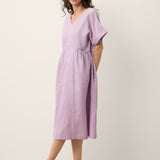 Vestido Midi em Linho 100% com Cintura Esculpida e Mangas Morcego TIVIA