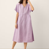 Vestido Midi em Linho 100% com Cintura Esculpida e Mangas Morcego TIVIA