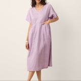 Vestido Midi em Linho 100% com Cintura Esculpida e Mangas Morcego TIVIA