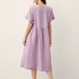 Vestido Midi em Linho 100% com Cintura Esculpida e Mangas Morcego TIVIA