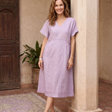 Vestido Midi em Linho 100% com Cintura Esculpida e Mangas Morcego TIVIA