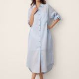 Vestido Maxi de Camisa Casulo MIREN com Gola de Camisa e Punho Dobrado, 100% Linho