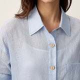 Vestido Maxi de Camisa Casulo MIREN com Gola de Camisa e Punho Dobrado, 100% Linho