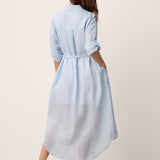 Vestido Maxi de Camisa Casulo MIREN com Gola de Camisa e Punho Dobrado, 100% Linho
