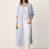 Vestido Maxi de Camisa Casulo MIREN com Gola de Camisa e Punho Dobrado, 100% Linho