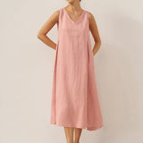 Vestido Maxi Evasê Sem Mangas 100% Linho TARA