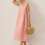 Vestido Maxi Evasê Sem Mangas 100% Linho TARA