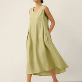 Vestido Maxi Evasê Sem Mangas 100% Linho TARA