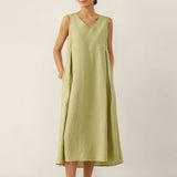 Vestido Maxi Evasê Sem Mangas 100% Linho TARA