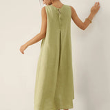 Vestido Maxi Evasê Sem Mangas 100% Linho TARA
