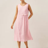 Vestido midi sem mangas 100% linho plissado em acordeão TINA