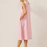 Vestido midi sem mangas 100% linho plissado em acordeão TINA