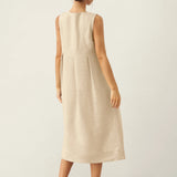 Vestido Midi Sem Mangas em Linho com Botões no Ombro FREYA