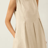 Vestido Midi Sem Mangas em Linho com Botões no Ombro FREYA