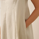 Vestido Midi Sem Mangas em Linho com Botões no Ombro FREYA