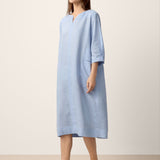 100% Linen Split-Neck Patch-Pocket Midi Dress KALINA